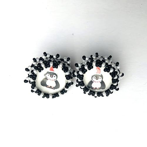 Miniatura 5 de Winter Jewelry black and white Beadwoven Miniature Penguin Earringsor Pendant Nature Statement Necklace black Chain (Penguin under glass Earrings)