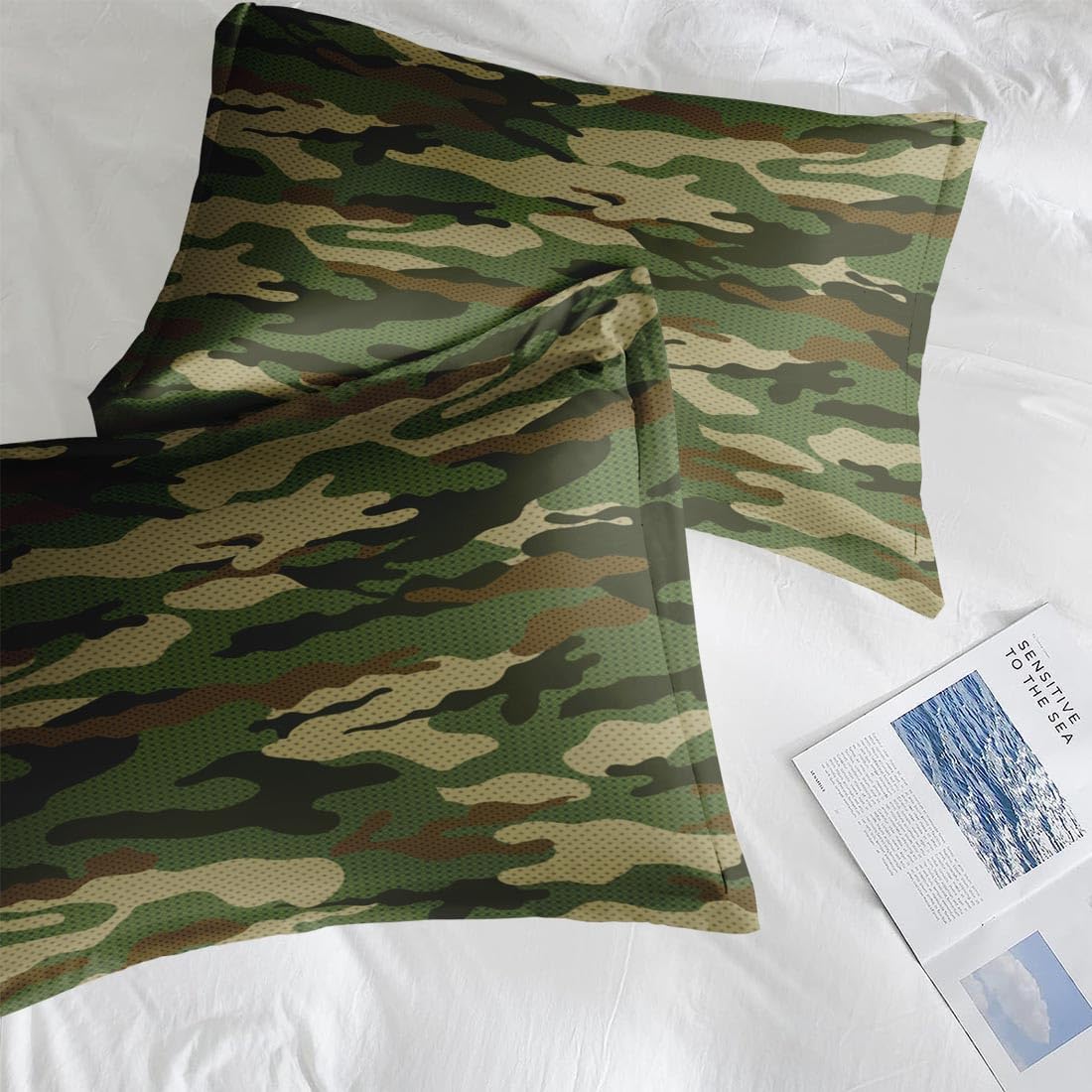 Pamnest Comforter Set Queen Size, Military Camouflage Soft 3 Pcs Bedding for Kids and Adults, Army Green Camo Comforter Set with 2 Pillowcases for Bedroom Bed Decor