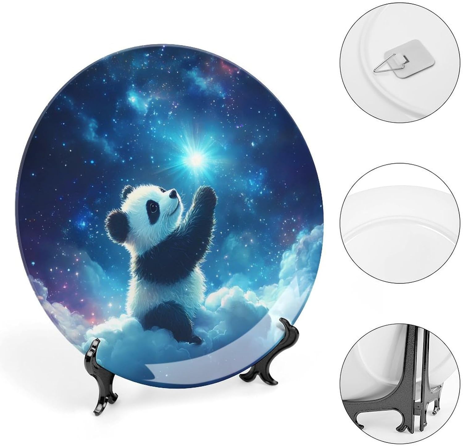 Panda Sky Bone China Decorative Plate with Stand Home Dessert Plates Gift for Men Women 7inch
