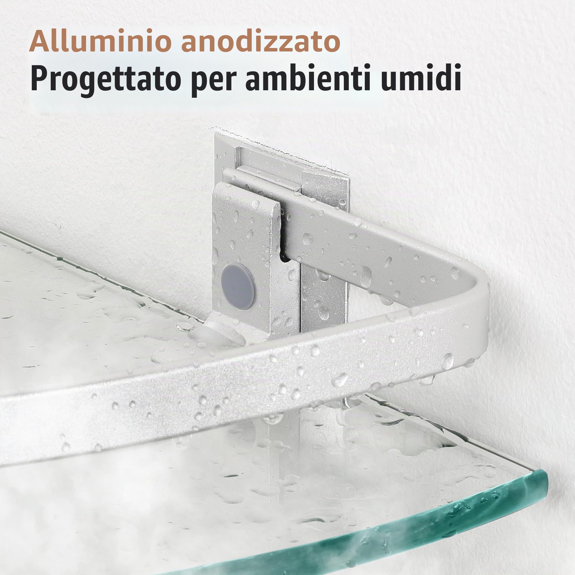 KES Mensola Angolare in Vetro Mensole da Bagno Mensola Doccia con Barra in Alluminio Mensole in Vetro Temperato Extra Spesso da Muro in Stile Contemporaneo Argento 2 Pezzi, A4120A-P2