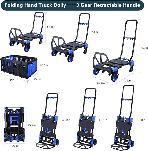 JJSMKCH 2-in-1 Folding Hand Truck Dolly Cart with Folding Basket