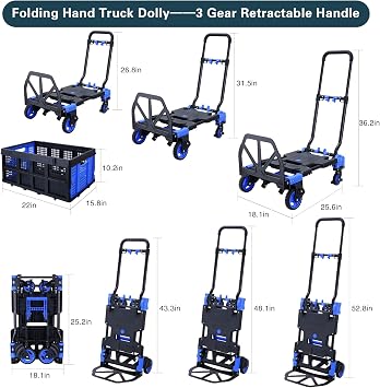 JJSMKCH 2-in-1 Folding Hand Truck Dolly Cart with Folding Basket
