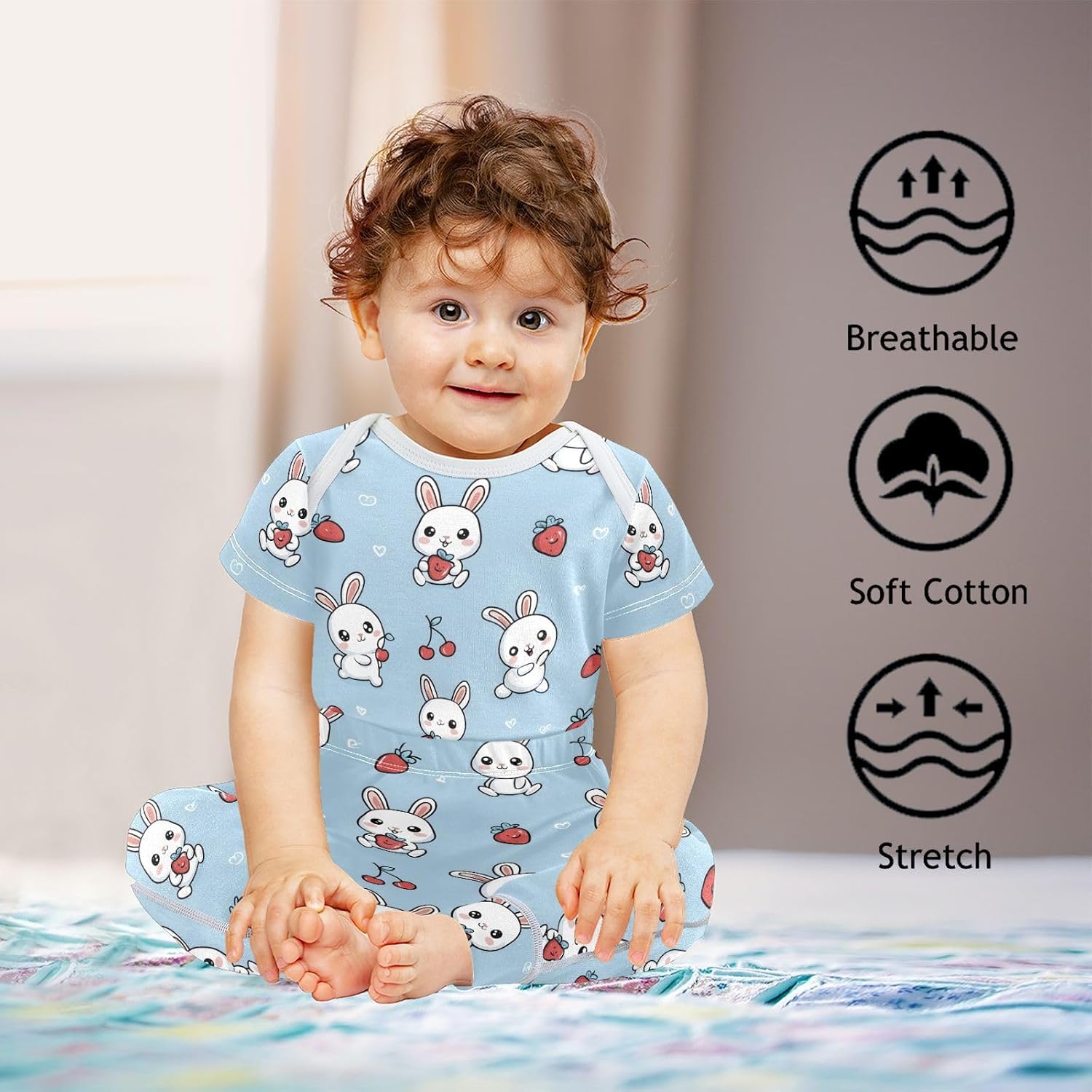 vvfelixl Baby Clothes Bunnies Strawberry Baby Bodysuits Set Unisex Short Sleeve Babys Pants Sets 0-3M