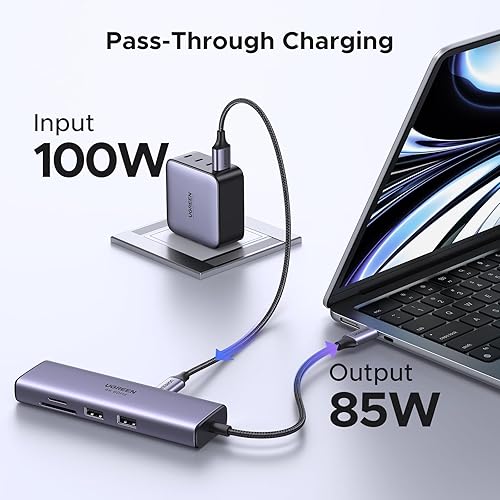 Miniatura 4 de UGREEN Revodok - Hub USB C 7 en 1 con adaptador Gigabit Ethernet, HDMI 4K60Hz, carga PD de 100W, puertos de datos USB A, lector de tarjetas SDTF
