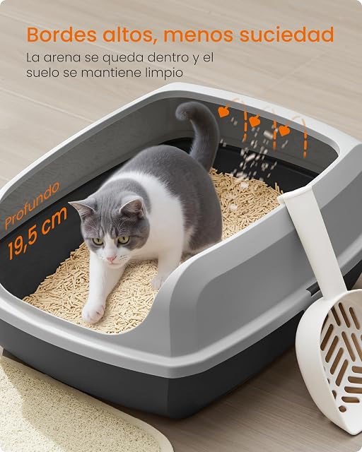 Foto 3 de 7 de Feandrea Caja Arenero con Bordes Altos, Tamaño XL, Abierta, con Pala, para Gatitos y Gatos Grandes