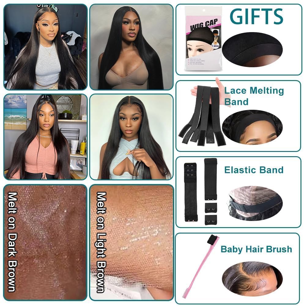 Azkiu 13x6 Straight Lace Front Wigs Human Hair 220 Density HD Transparent Lace Frontal Human Hair Wigs for Women Glueless Wigs Human Hair Pre Plucked 30 Inch