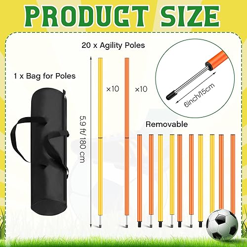 Miniatura 2 de Hiboom 20 bastones de entrenamiento de agilidad, bastones de entrenamiento de fútbol, bastones de entrenamiento de fútbol Forza Slalom con bolsa de