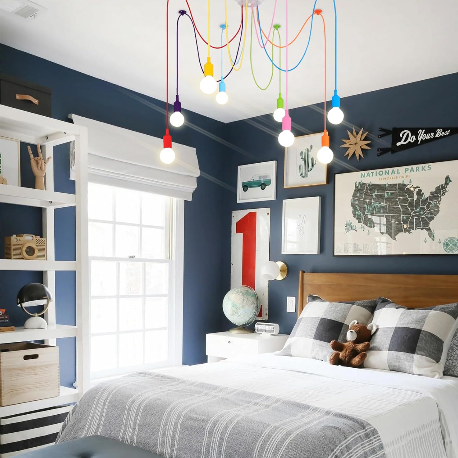 Colorful Spider Chandelier, Kids Ceiling Light Fixture, Ajustable DIY Pendant Lamp for Boys Girls Bedroom Playroom Classroom Dining Room,‎ E26 8 Arms Lights