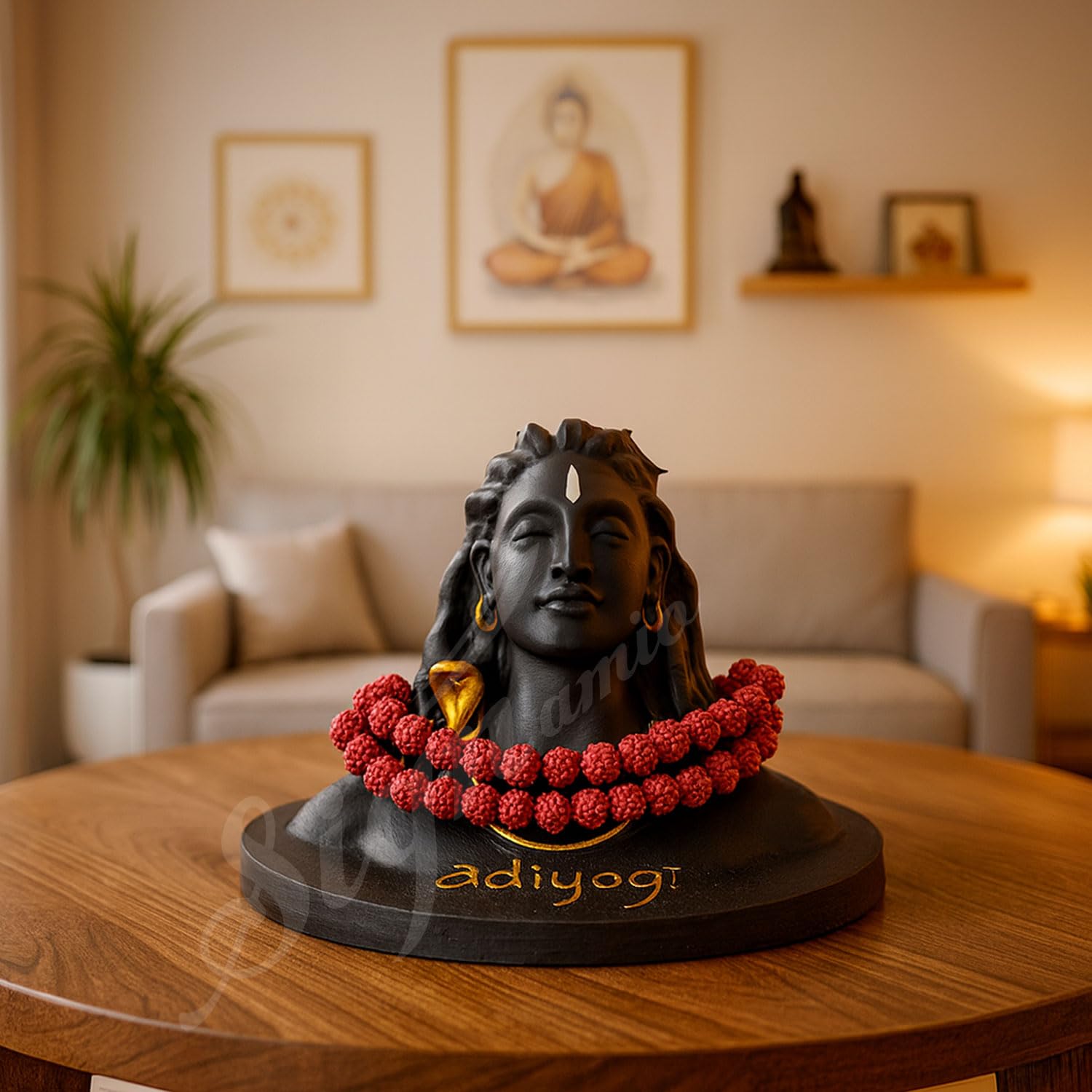 SIGNAMIO® Lord god Mahadev Bholenath Shivji Adiyogi Shiva Statue Idol Murti for Car Dashboard with Rudraksh Mala Idle,Home Decor - Handcrafted Resin Figurine | Spiritual Gift for Meditation 3 inch 2