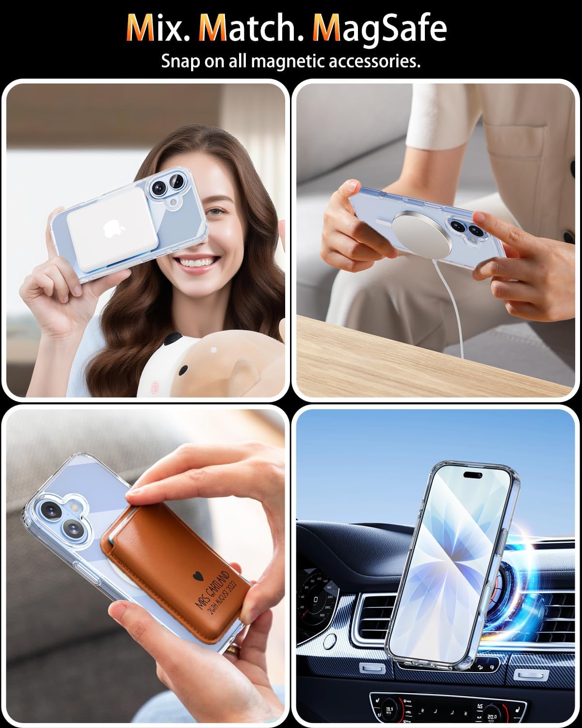 for iPhone 17 Case,Compatible with MagSafe,Clear with Anti-Yellowing,with 2 Pieces Tempered Glass,Military Grade Shockproof Protective Cover, Slim Rugged Design,6.3 Inch