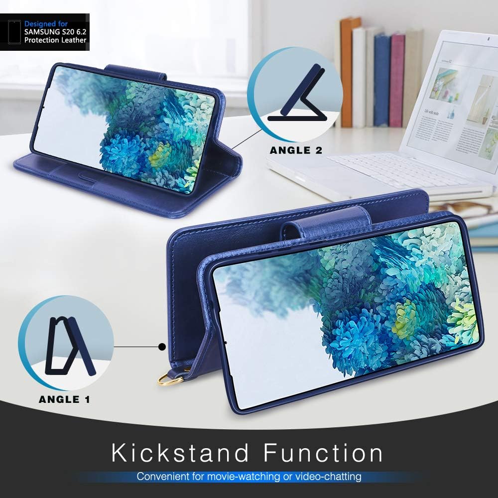 FYY Case for Samsung Galaxy S20 5G 6.2", [Kickstand Feature] Luxury PU Leather Wallet Case Flip Folio Cover with [Card Slots] and [Note Pockets] for Galaxy S20 5G 6.2 inch Navy