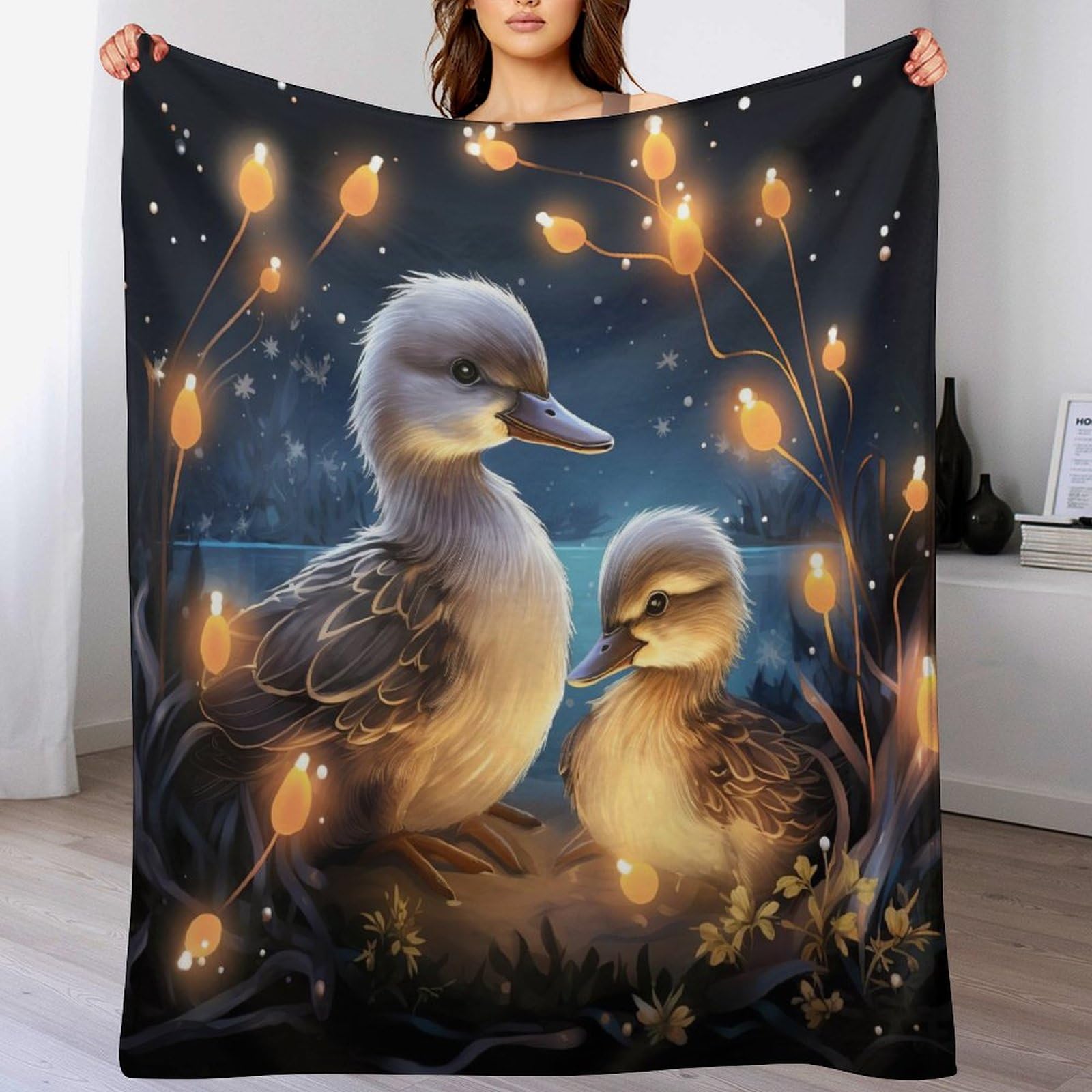 Manta de franela de forro polar suave con estampado de pato de 130x180cm