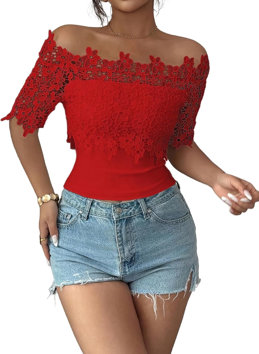 Lace Top for Women Sheer Off the Shoulder Crop Top for Women Party Outfits
