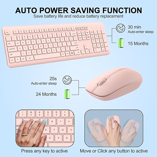 Miniatura 3 de Combo de teclado y mouse inalámbricos, teclado ergonómico silencioso de tamaño completo y mouse, batería de larga duración, mouse óptico, teclado de