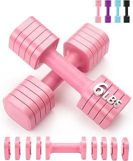 Equipro Hand Weights for Women at Home 6 LBS Adjustable Dumbbell Set of 2, Fast Adjust Dumbbells with TPU Soft Rubber Handle for Home Gym Exercise Training