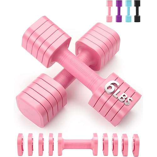 Equipro Hand Weights for Women at Home 6 LBS Adjustable Dumbbell Set of 2, Fast Adjust Dumbbells with TPU Soft Rubber Handle for Home Gym Exercise Training