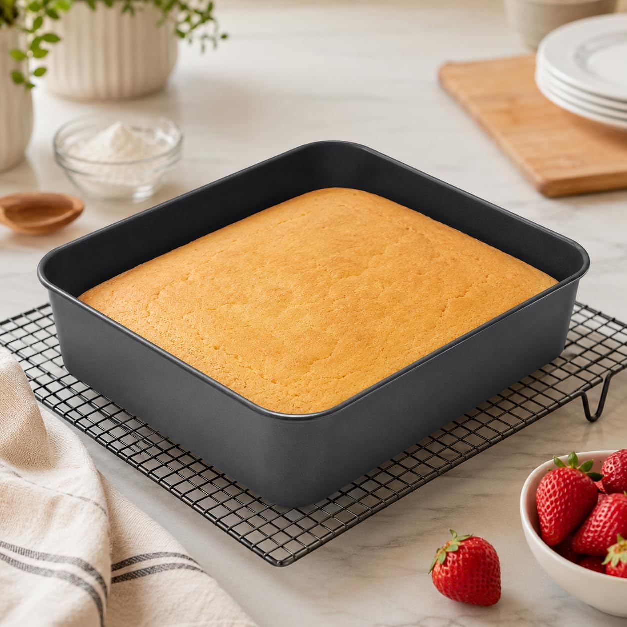 10 x 7 inch Rectangle Cake Pan, Black Non-Stick Baking Pan for Oven, Carbon Steel Deep Brownies Casseroles Cakes Bakeware