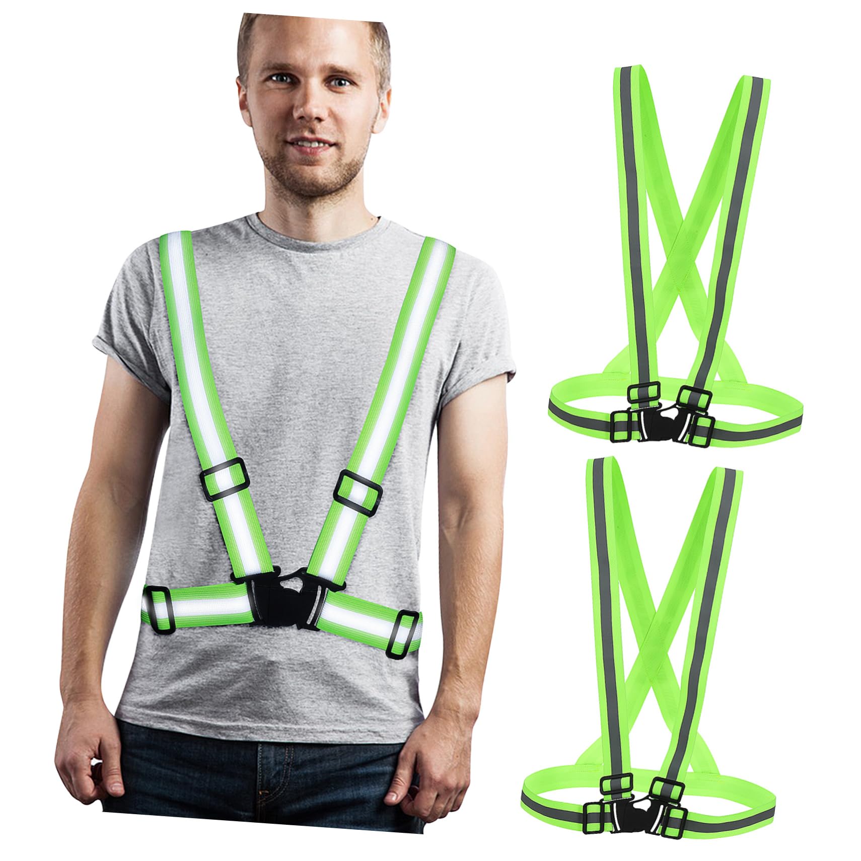 Toyvian 2pcs High Visibility Reflective Vest Straps for Night Walking Running Cycling and Outdoor Activities Reflective Gear Designed for Safety Low Light Conditions