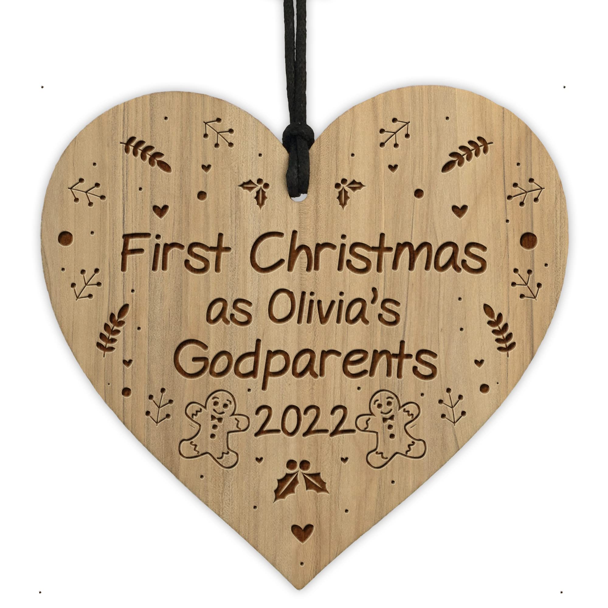 Red Ocean 1st Christmas As Godparents Decoration Engraved Wood Tree Decoration Personalised Friendship Gifts