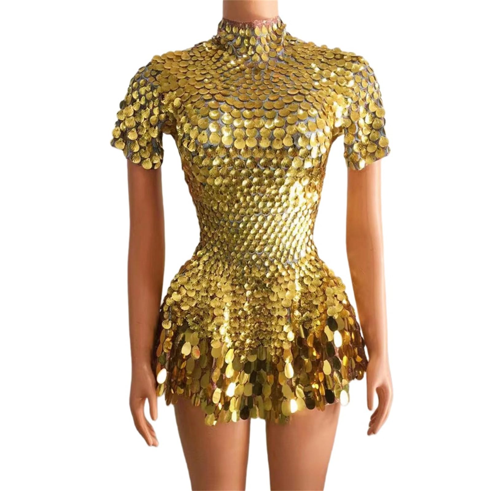 Farbige Pailletten, Tanzkleidung, flexibles Design, figurbetontes Kleid, bequem zu tragen für Motto-Partys und Tanzwettbewerbe, Party, Tanzbekleidung