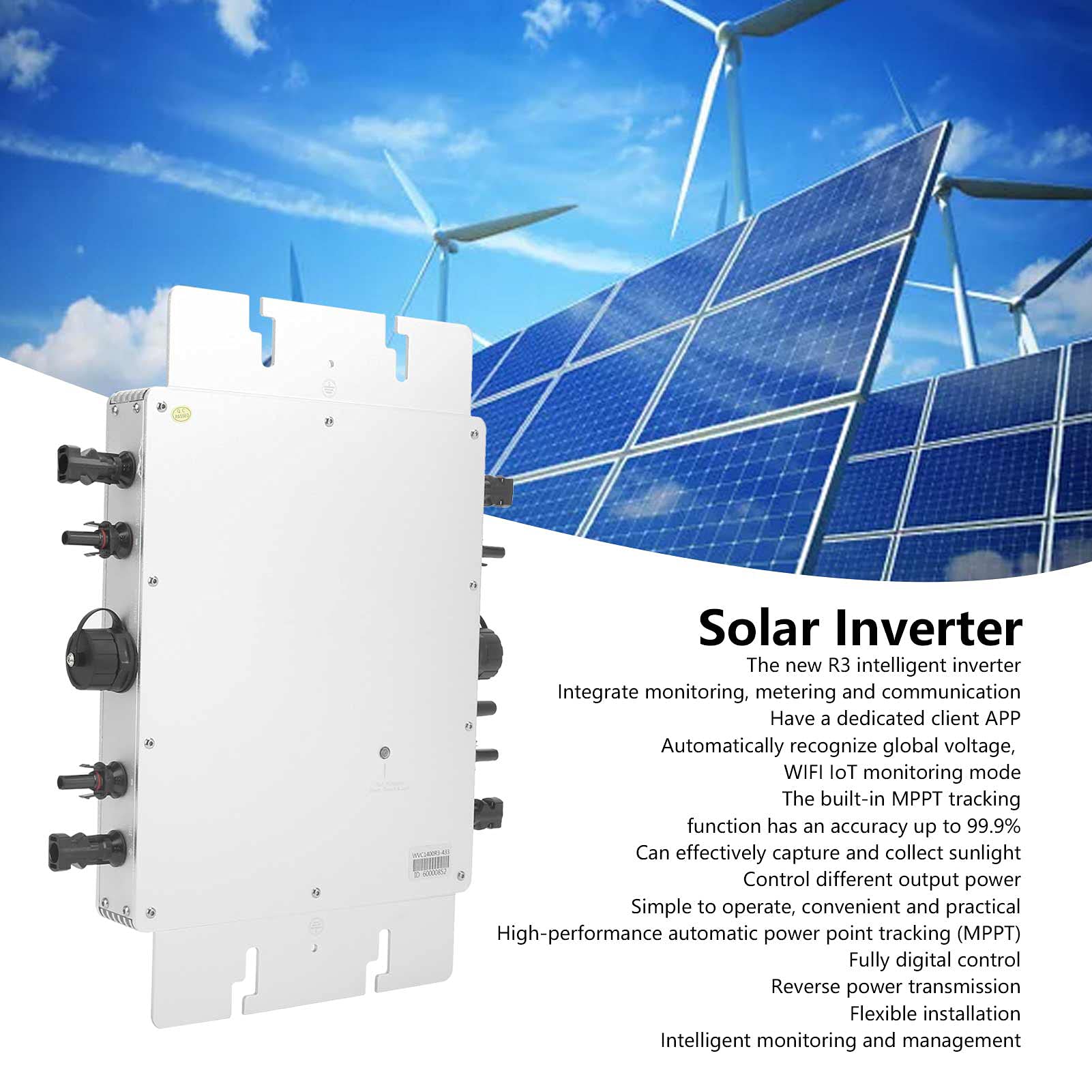 FTVOGUE Inwerter Solarny Monitorowanie WiFi Mikroinwerter Sieciowy 1400W IP65 MPPT 36 do 50V Auto 110V 220V Czysta Fala Sinusoidalna dla Użytkowników Domowych Paneli Słonecznych