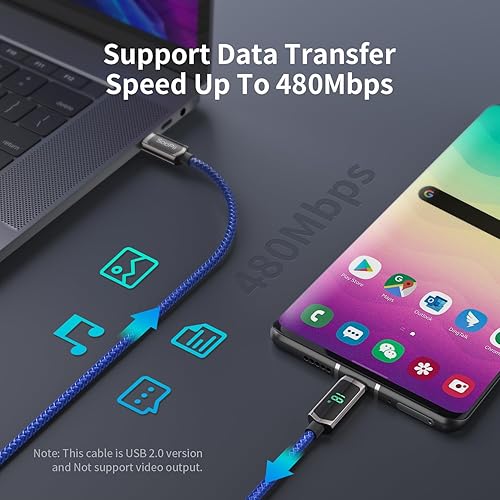 Miniatura 4 de SOOPII Cable USB C de 100 W, cable USB C a USB C trenzado de nailon de 4 pies, cable de carga rápida tipo C con pantalla LED para lPhone 1515 Plus15