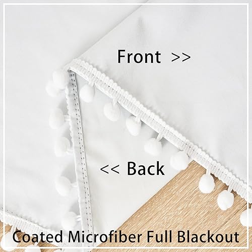 Miniatura 4 de Treatmentex Cortinas opacas blancas para sala de estar, cortinas de ahorro de energía de 95 pulgadas, cortinas térmicas con pompones, cortinas