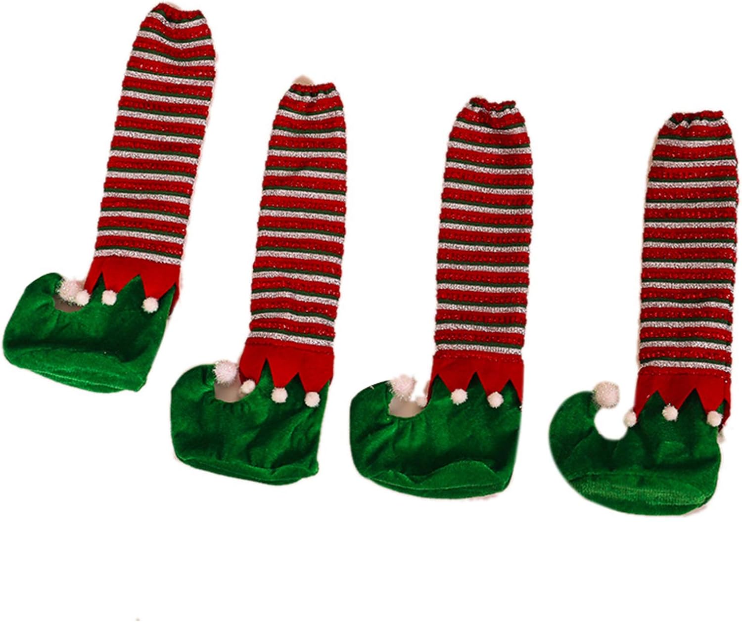 Christmas Table Leg Cover 4PCS Non-Slip Cloth Elves Chair Leg Foot Covers, Elf Striped Dining Table Leg Chair Foot Protective Cover Christmas Decor Reduce Noise for Christmas Party,Green