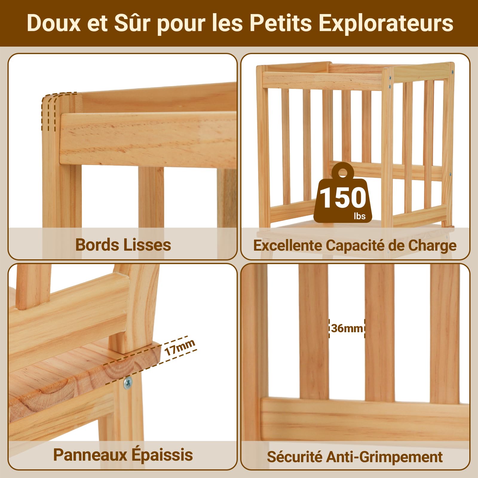 Tour D'observation Montessori COSYLAND - Tour D'apprentissage Enfant 18 Mois à 3 Ans, En Bambou, Blanc - 9