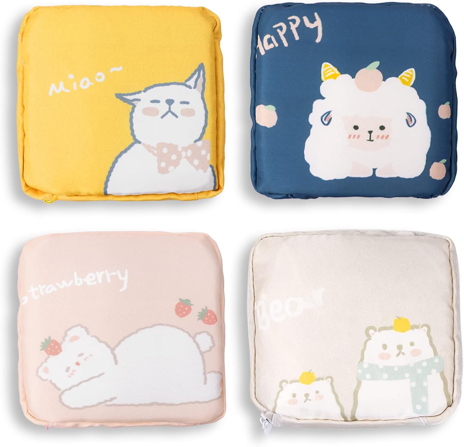 Tuciyke Sanitary Napkin Storage Bag,Portable Sanitary Napkin Storage Pouch Pack of 4 Reusable Menstrual Cup Pouch with Zipper 4.7x4.7 inches Teen Feminine Products Bag for Girls,Women,Ladies（Sheep）