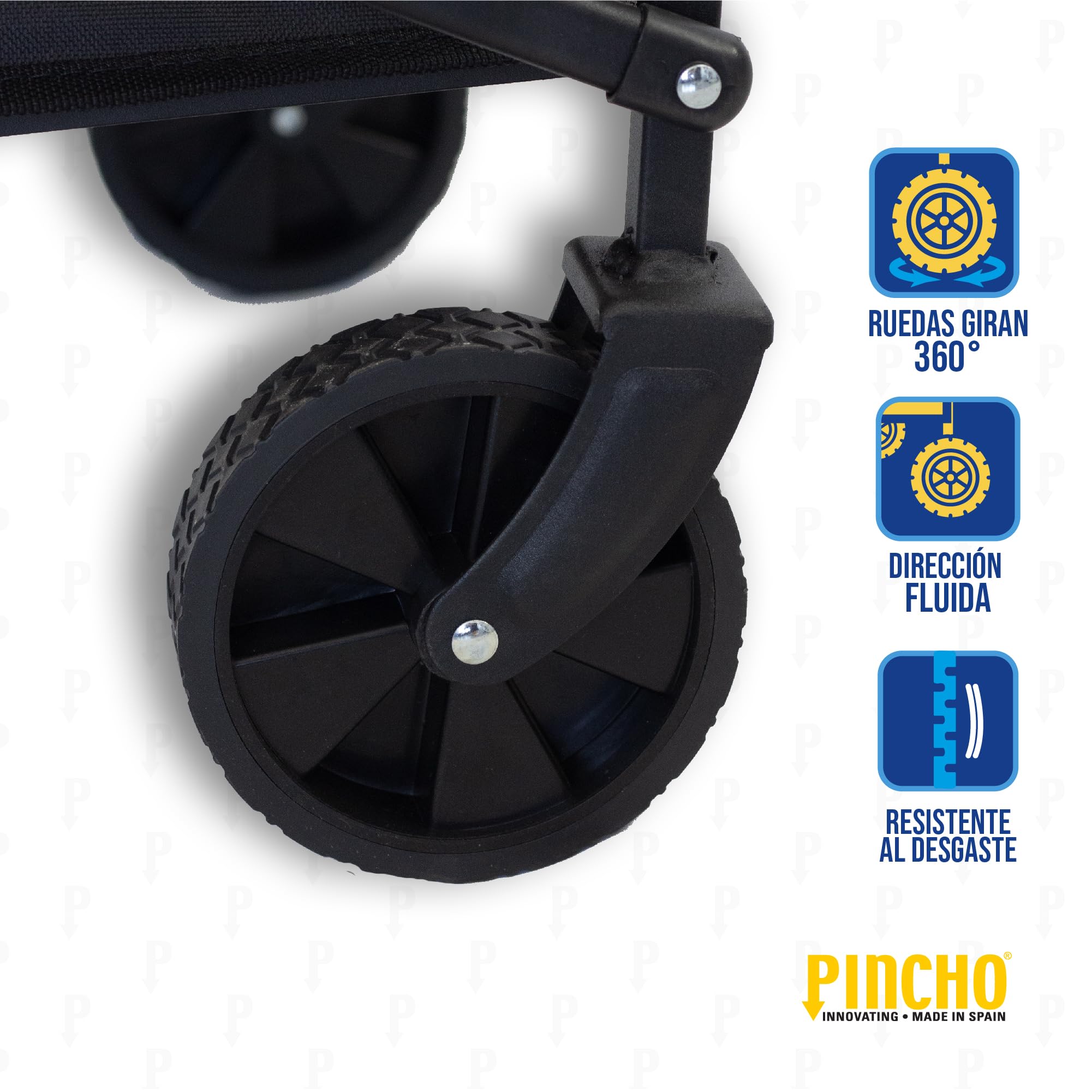 Carro Playa Plegable - PINCHO - Carrito De Playa Plegable, Carro Transporte Plegable con Asa Telescópica, Carretilla Plegable con Ruedas y Frenos - 4 Ruedas, Carga 50 kg, Plegado Compacto, Bolsillo