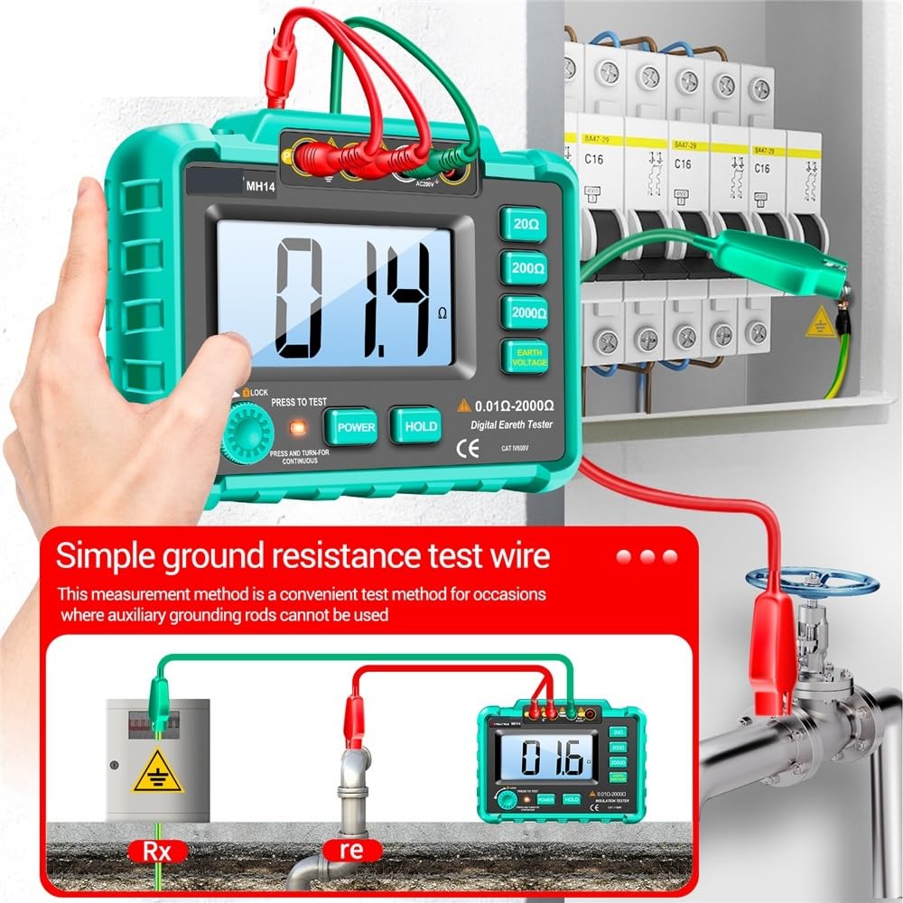 Medidor de resistencia aislamiento digital profesional MH14 tierra 200 V AC voltímetro Ohm probador herramientas