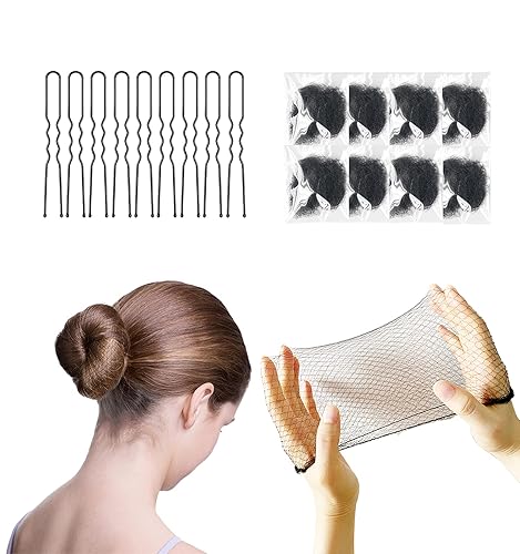 Miniatura 9 de Juego de redes invisibles para el cabello y horquillas en forma de U con 50 redes de malla de borde elástico y 10 horquillas de posicionamiento en