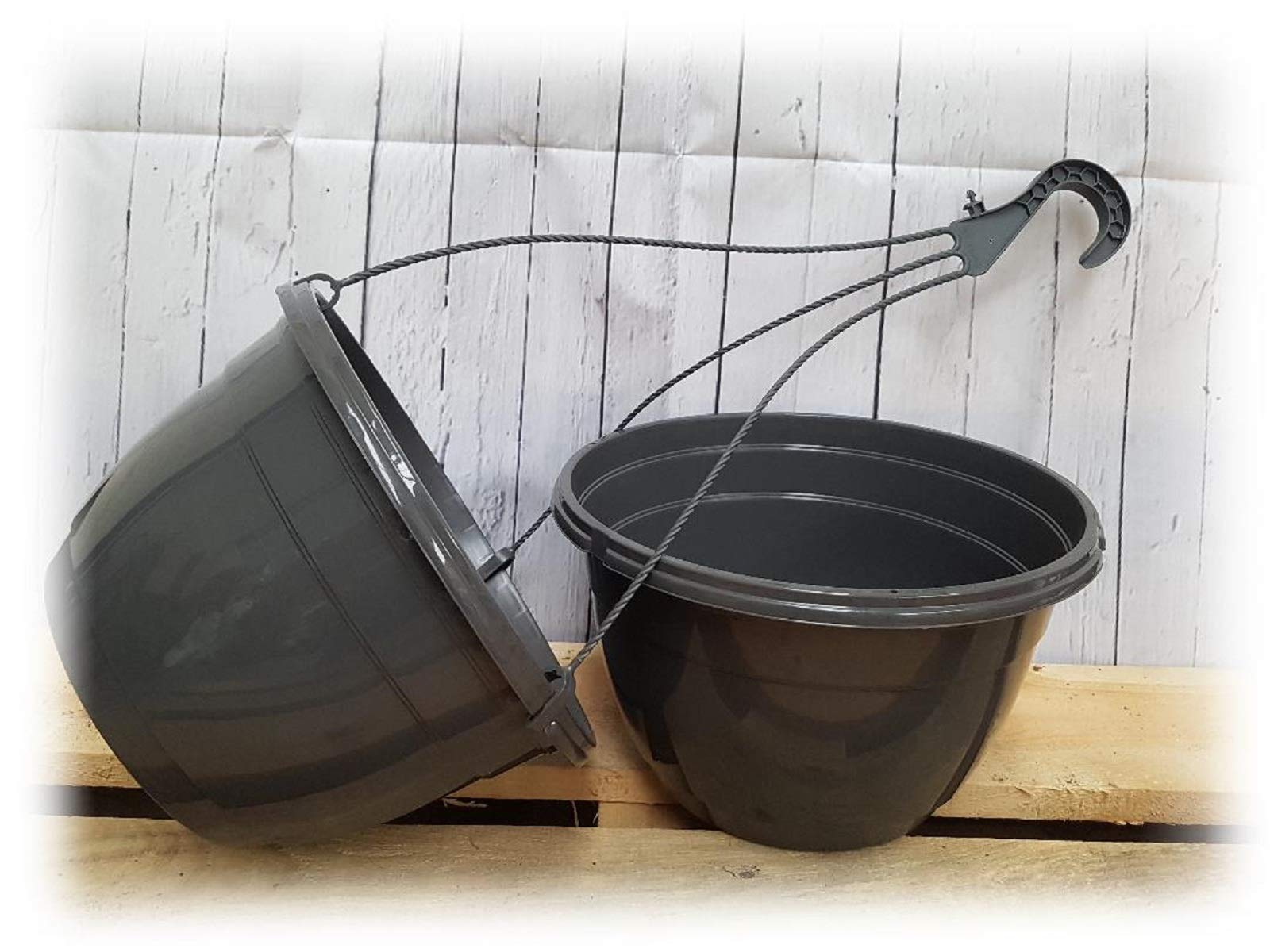 27cm Coloured Hanging Baskets by Pretty Wild Seeds Yellow Red White Pink Orange Purple Grey Green (4 Grey Baskets)