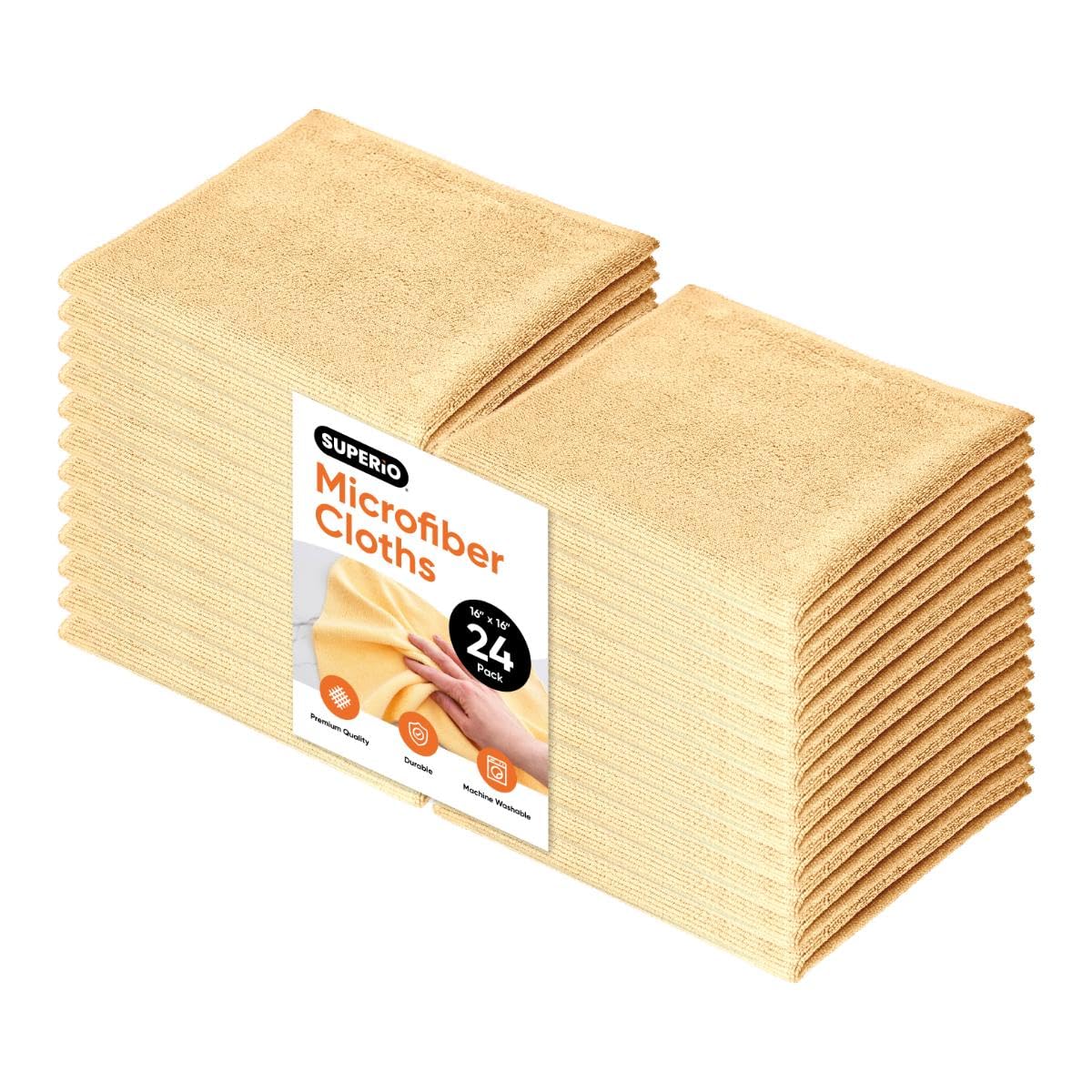 Superio Gelbes Mikrofaser-Reinigungstuch für Autos, Haus, Badezimmer, 40,6 x 40,6 cm, Wundertuch, streifenfrei, fusselfrei, Reinigungstuch, kein Reinigungsmittel erforderlich, 24 Stück