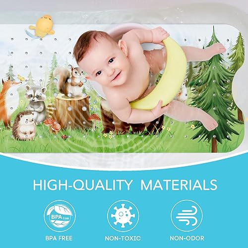 Miniatura 3 de Tapete de baño para bebé antideslizante de 40 x 16 pulgadas, extra largo, para niños, sin moho, tapete antideslizante con ventosas y agujeros de