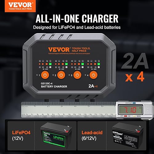 Miniatura 2 de VEVOR LiFePO4 - Cargador de batería inteligente, 2A x 4, plomo ácido (AGMGelSLA), cargador de batería totalmente automático, desulfatador para