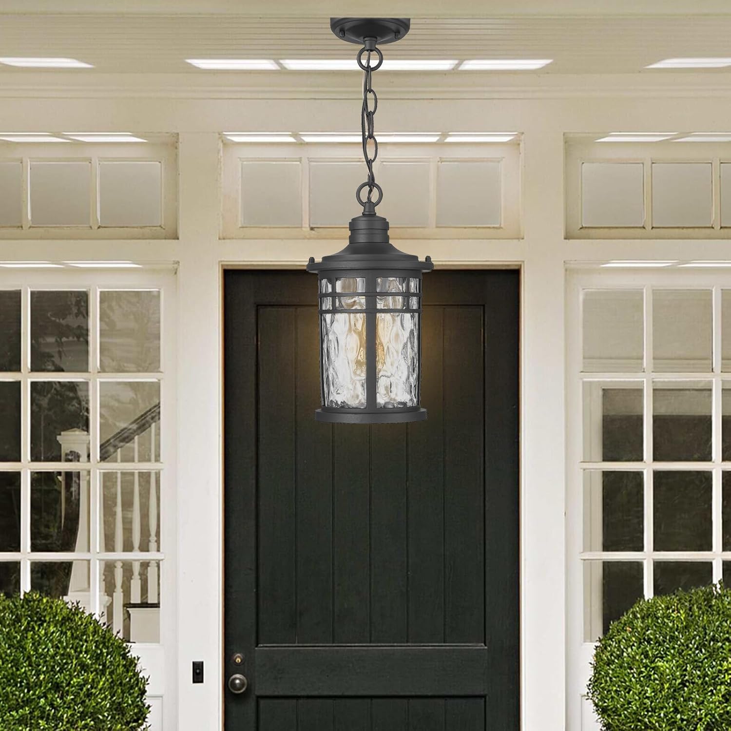 Darkaway Outdoor Pendant Lights for Porch, Outdoor Chandelier Hanging Porch Lights Outside Ceiling Mount Aluminum with Water Ripple Glass for House Gazebo Patio