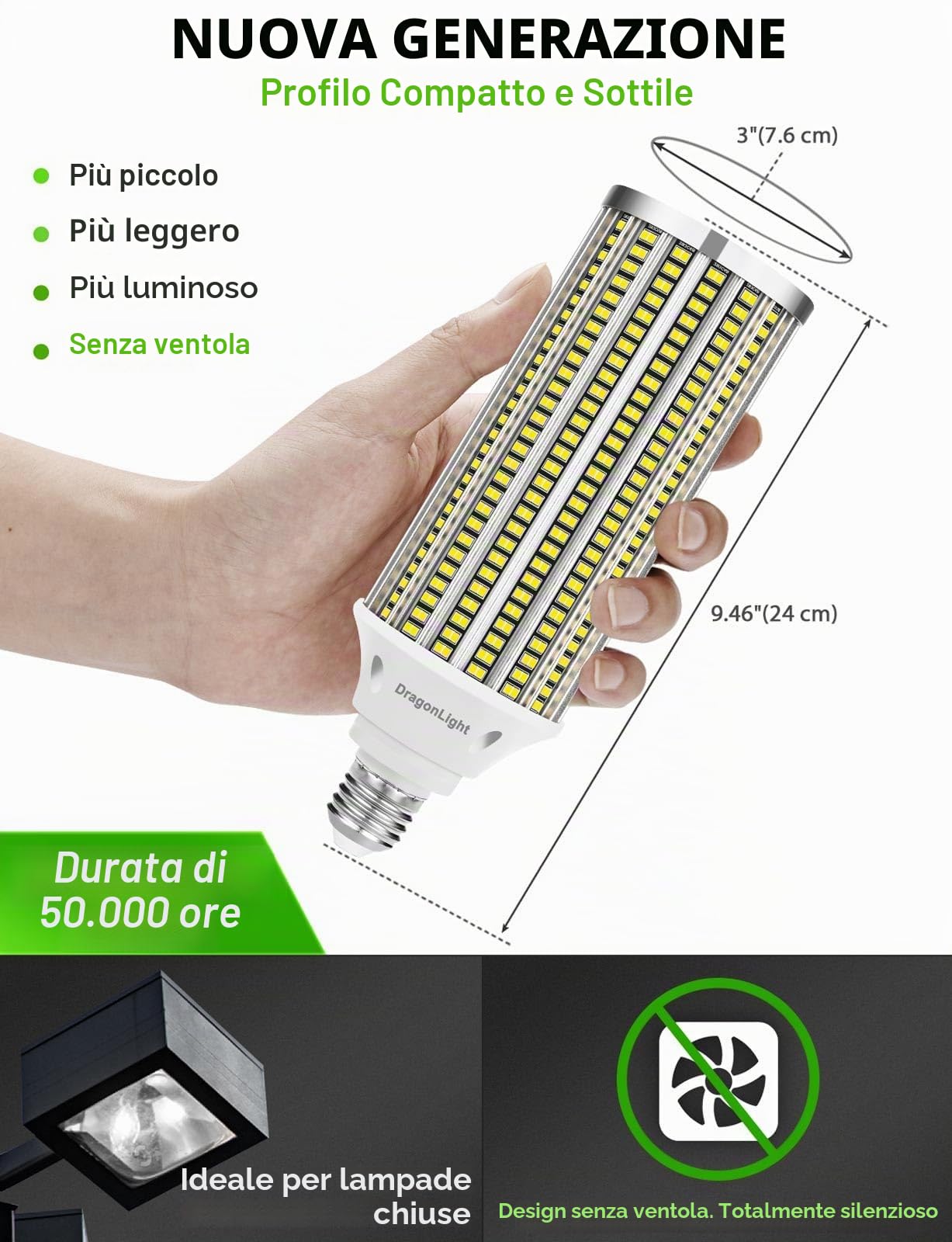 DragonLight 120W Lampadina LED Mais Super Luminosa (Sostituisce 800W) - LED Edison E27/E40-5000K Bianco Freddo 14400LM per Illuminazione Commerciale - Garage Officina Ufficio Cortile (2 Pezzi)