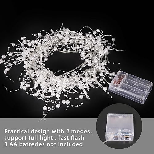 Miniatura 2 de Cadena de 40 luces LED con cuentas de bayas de perlas de 14 pies, funciona con pilas, 2 modos intermitentes adecuados para bodas, Navidad,