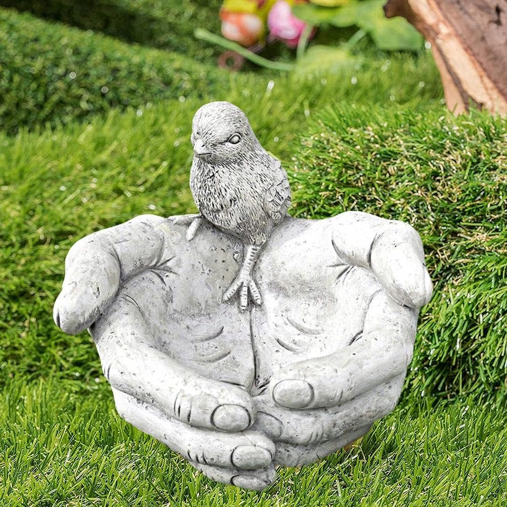 Brteyes Hand-Shaped Bird Bath Feeder Creative Bird Feeder Outdoor Garden Decorations Ornaments for Patio Porch Pathway Yard
