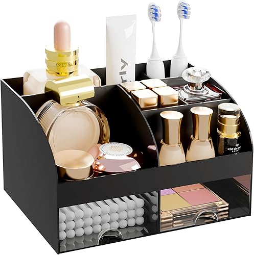 Miniatura 7 de Organizador de maquillaje con 2 cajones, almacenamiento de cosméticos para tocador y encimera de baño, organización de maquillaje y almacenamiento