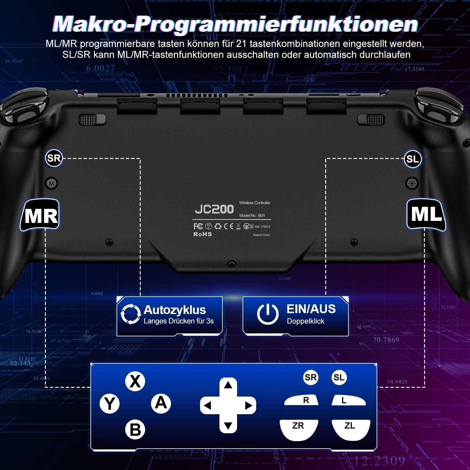 Elegamefy Switch Pro Controller, controller di commutazione manuale con turbo/1000 mAh/giroscopio a 6 assi, vibrazione/interruttore wireless programmabile, per Nintendo Switch/OLED