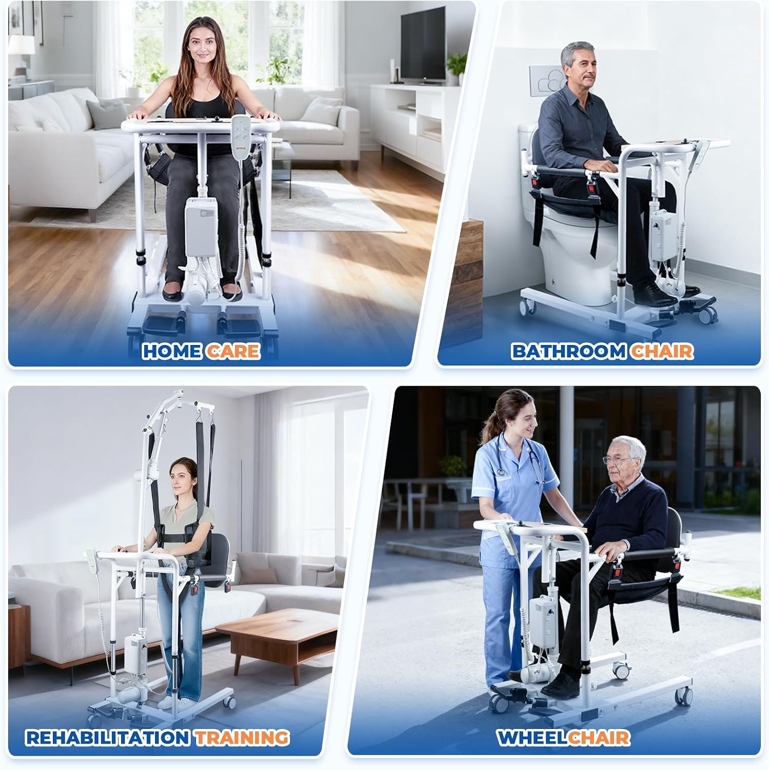 5 in 1 Upgrade Electric Transfer Lift Chair with Hoist Brackets for Home, Adjustable Height Patient Nursing Lift Wheelchair with 4 Casters for Seniors