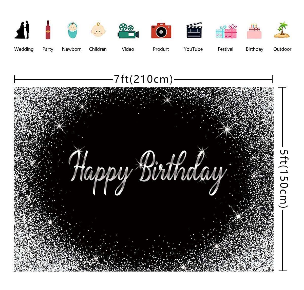 Bannière Anniversaire Argent Et Noir - Grande Toile 185x110 Cm Pour Photo Et Décoration - 13