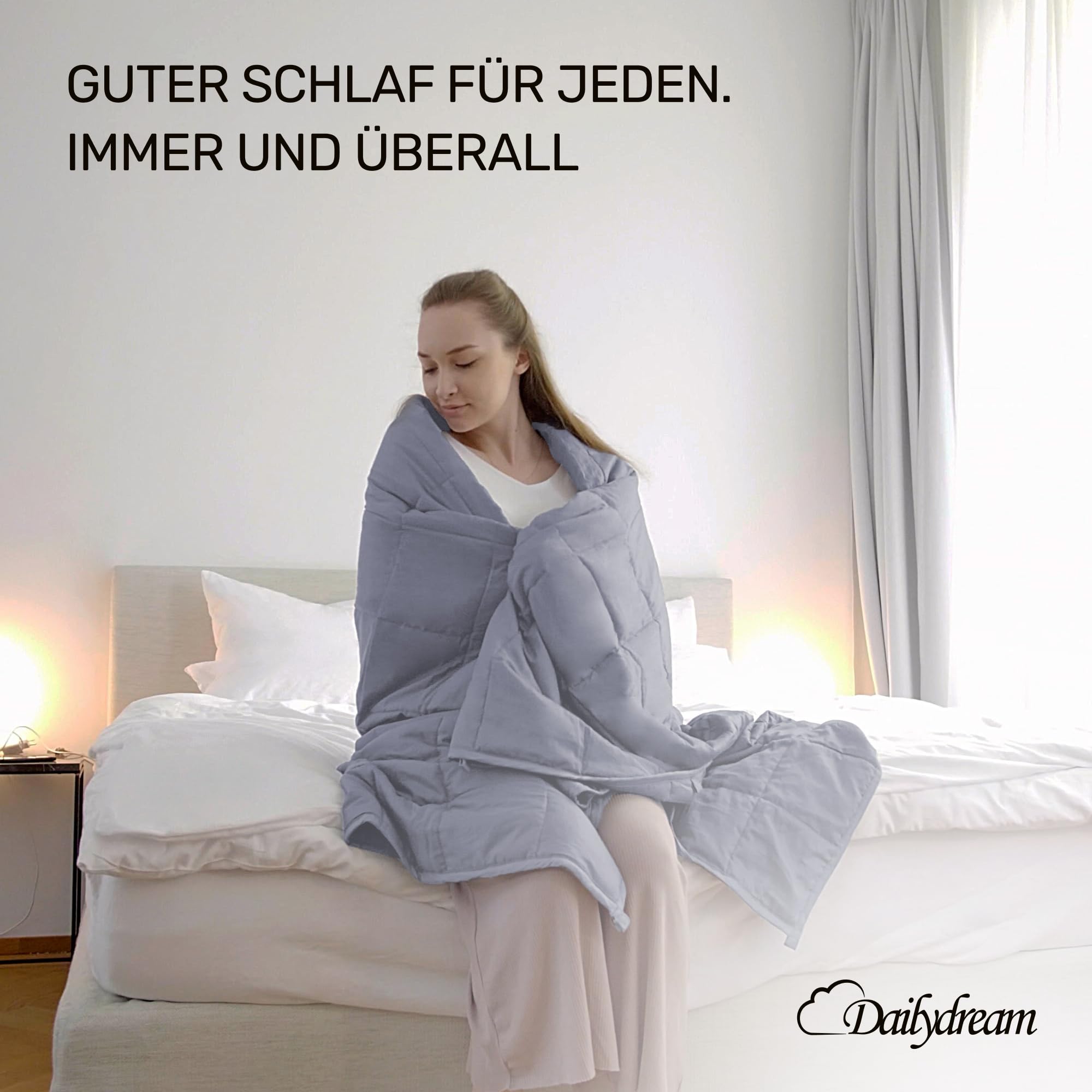 Dailydream Gewichtsdecke 135x200cm, 6 kg, Baumwolle, Grau | Gewichtsdecke mit atmungsaktiver Baumwoll-Außenschicht, Glasperlenfüllung und doppelt vernähten Kammern.