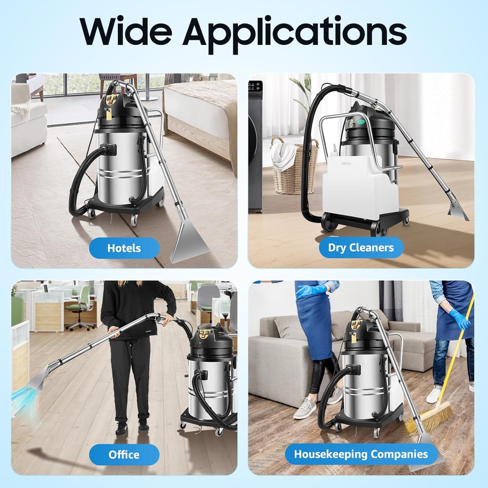 Limpiadora de alfombras 3 en 1 portátil, para sofás, Cortinas, Telas, Polvo, húmedo y seco, 60 l, con Cabezal de aspiración Largo, Plano, seco y de Agua, y Cepillo Redondo.