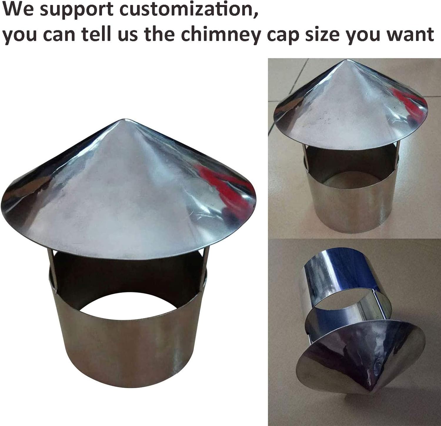 Stainless Steel Waterproof Chimney Cap Round 200mm Flue Guard Rain Protection for Heating Stove Exhaust Pipe Fireplace Vent Cover