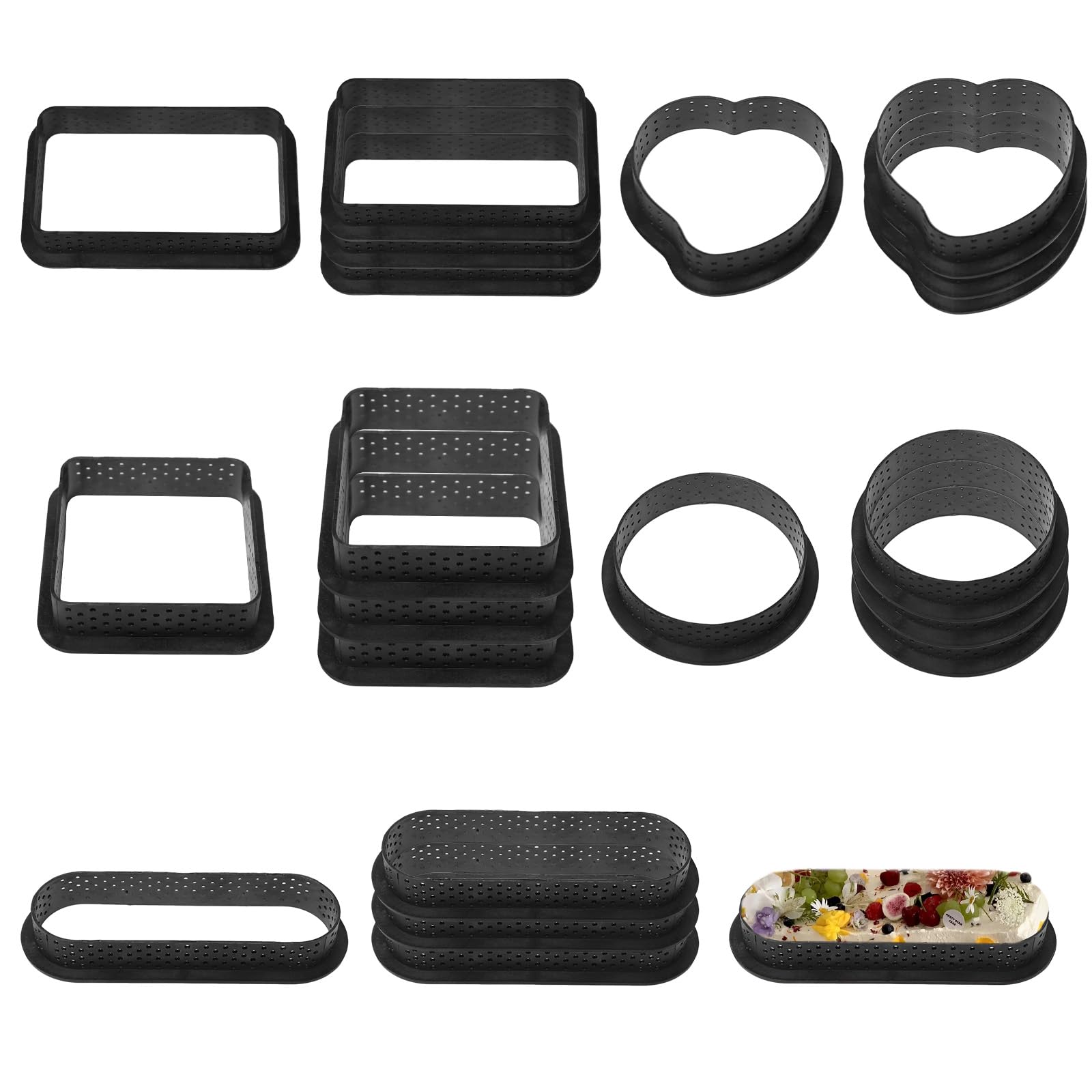 Keboyoe 20pcs Perforated Mousse Cake Ring Plastic Perforated Tart Ring Circular Tart Rings with Holes Black Crumpet Rings Non Stick Mousse Cake Muffin Rings for Mini Cakes Mini Pizzas Muffins