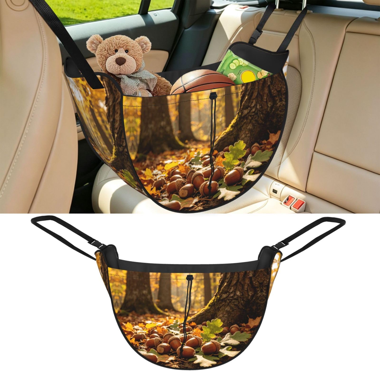 Cntdbu Black Brown Acorn Art Car Seat Organizer-Backseat Storage Bag For Travel